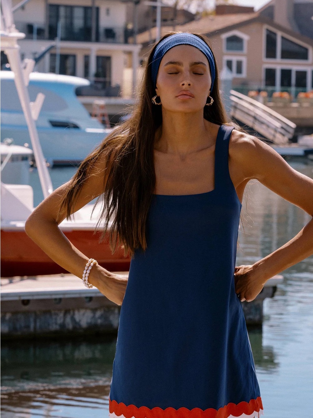 Beach Riot Navy Blue Mini Dress with Red and White Scallop Hem - Picture 3 of 3